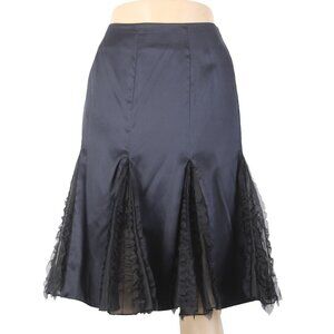 Veronique Young Skirt Sz 8 Black Lined Satin Mesh Ruffles 100% Silk Poly Skirt